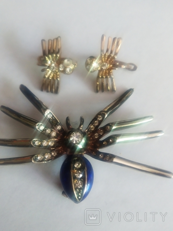 Brooch, vintage, Spider and clips
