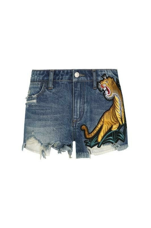 Стильные короткие джинсовые шорты с вышивкой тигра Tally Weijl 40 Tiger, фото №2