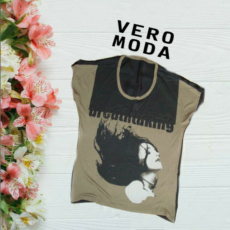 Vero moda стильная 100% вискоза молодежная футболка, фото №2