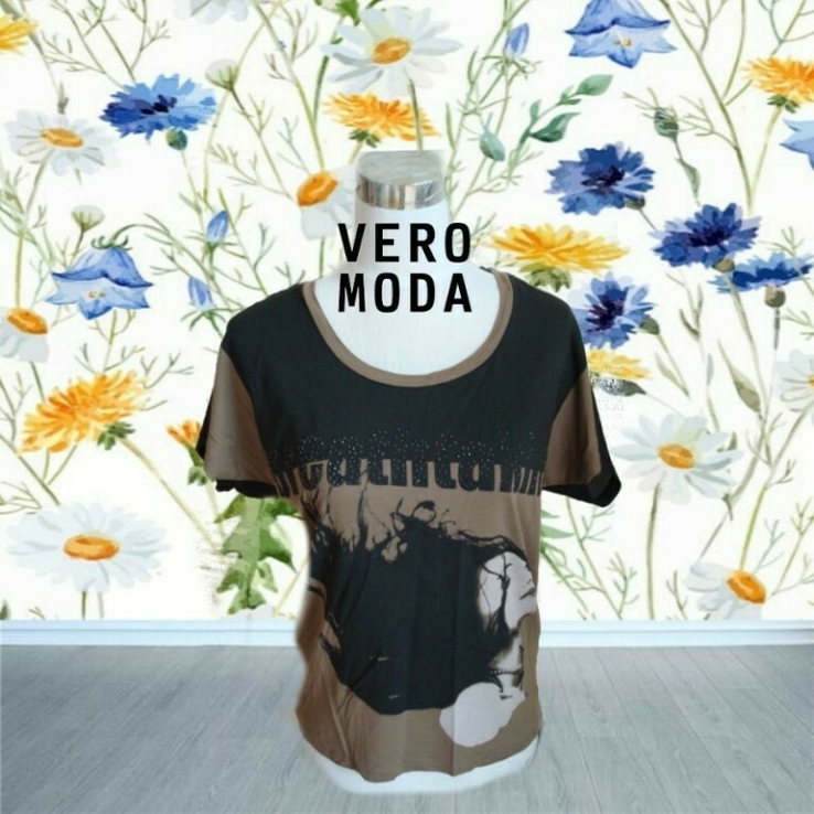 Vero moda стильная 100% вискоза молодежная футболка, фото №3