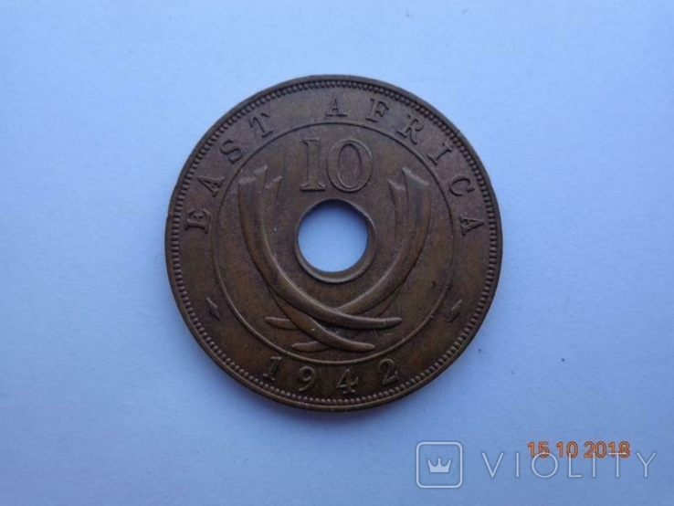 Восточная Африка 10 центов 1942 George VI (KM#26.2), photo number 2