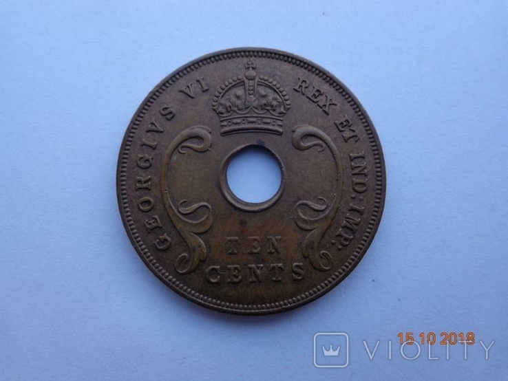 Восточная Африка 10 центов 1942 George VI (KM#26.2), photo number 3