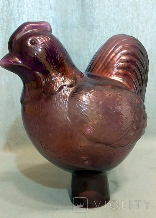 Big Chicken Colored Blown Embossed Glass Vintage Europe, photo number 2