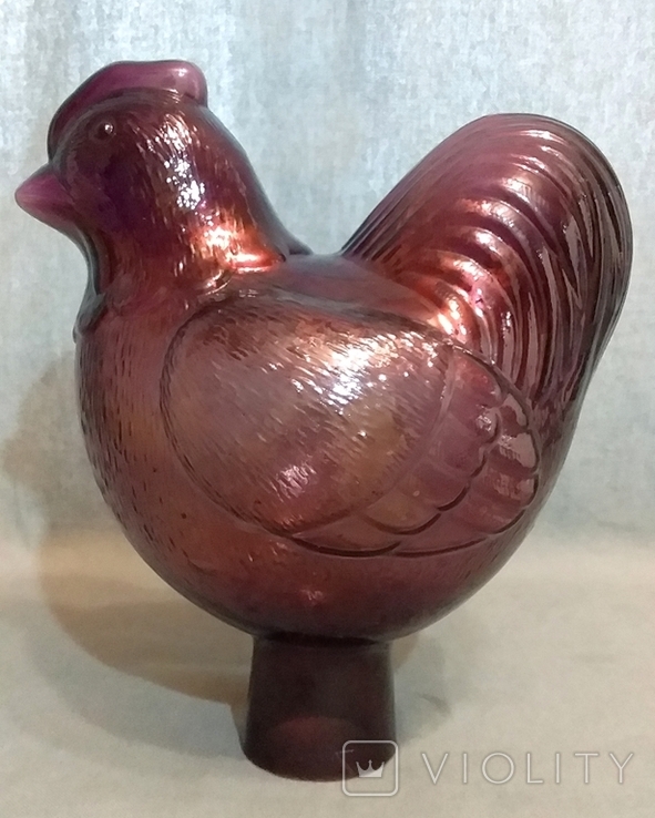 Big Chicken Colored Blown Embossed Glass Vintage Europe, photo number 3