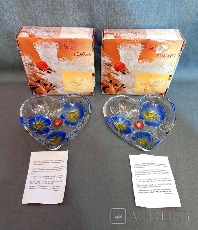 WALTHER GLAS Series Floral Fantasy Salad Bowls Colored Glass Germany 2 pcs One Lot, photo number 2