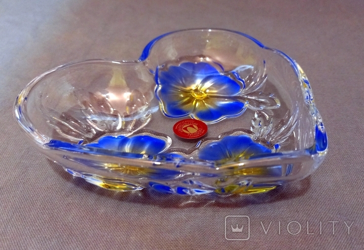 WALTHER GLAS Series Floral Fantasy Salad Bowls Colored Glass Germany 2 pcs One Lot, photo number 7