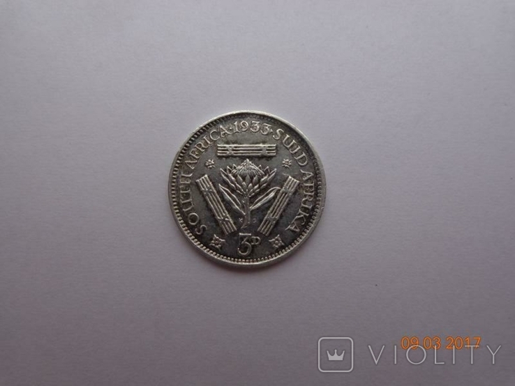 Южная Африка 3 пенса 1933 George V (KM#15.2) серебро, photo number 2