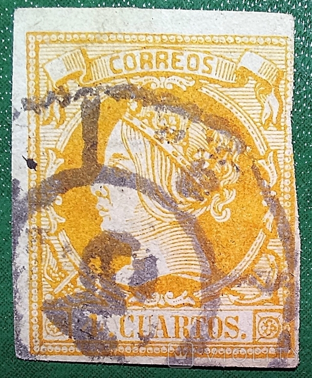 Іспанія, 1860, гаш, стандарт 4 cuarto, Класика, (4-7-5) Mi:ES 44, Ізабела II, КЦ1Є