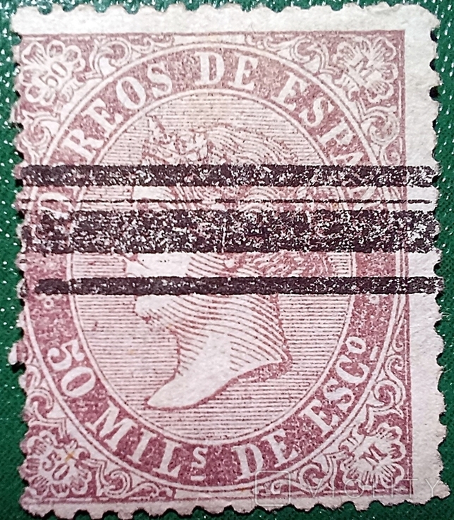 Іспанія, 1869, гаш, стандарт, 50 mil, Класика, (4-7-12) Mi:ES 93, Ізабела II,