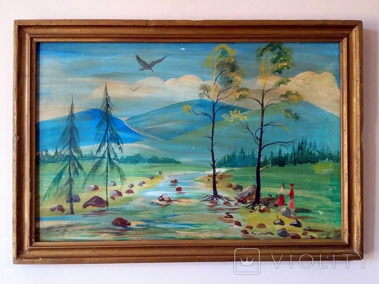 Картина олійними фарбами в дерев'яній рамі Signature 1994 40*33.5см, фото №2