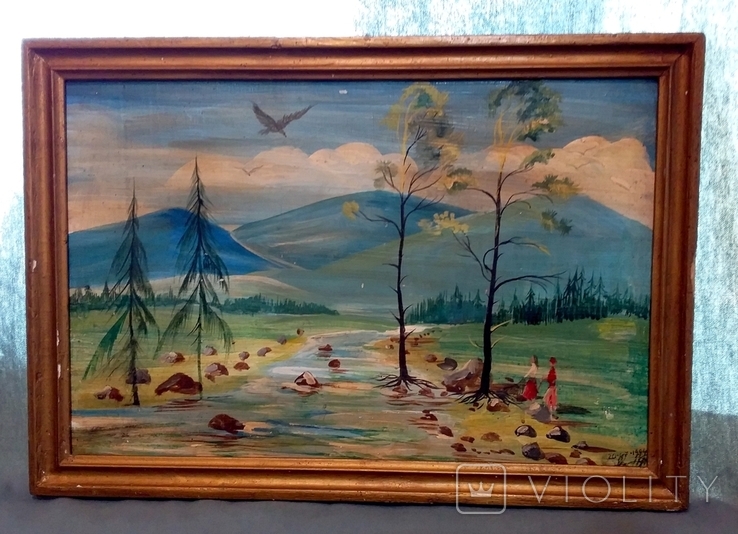 Картина олійними фарбами в дерев'яній рамі Signature 1994 40*33.5см, фото №8