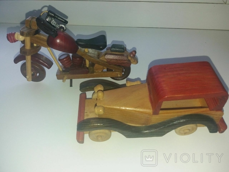Авто + мотоцикл из дерева, игрушечные модели
