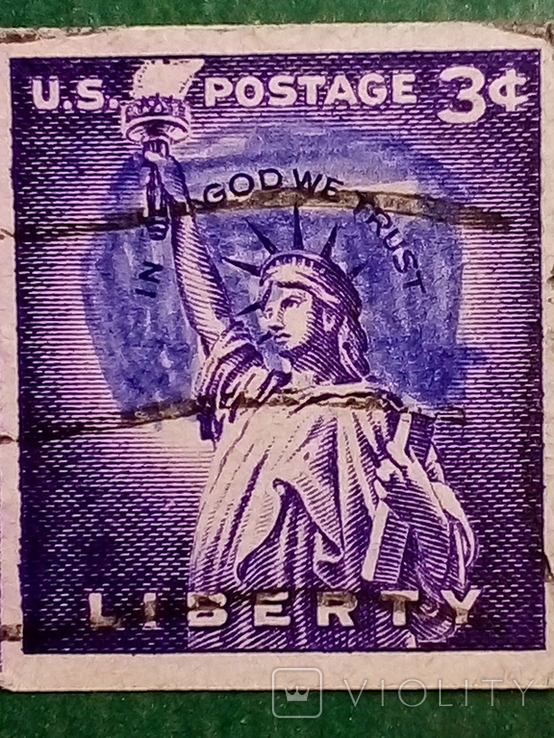 US 3 cent purple lady statue of liberty