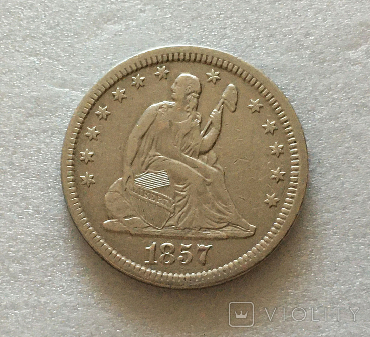 25 центов, 1857 г, США, серебро, фото №2