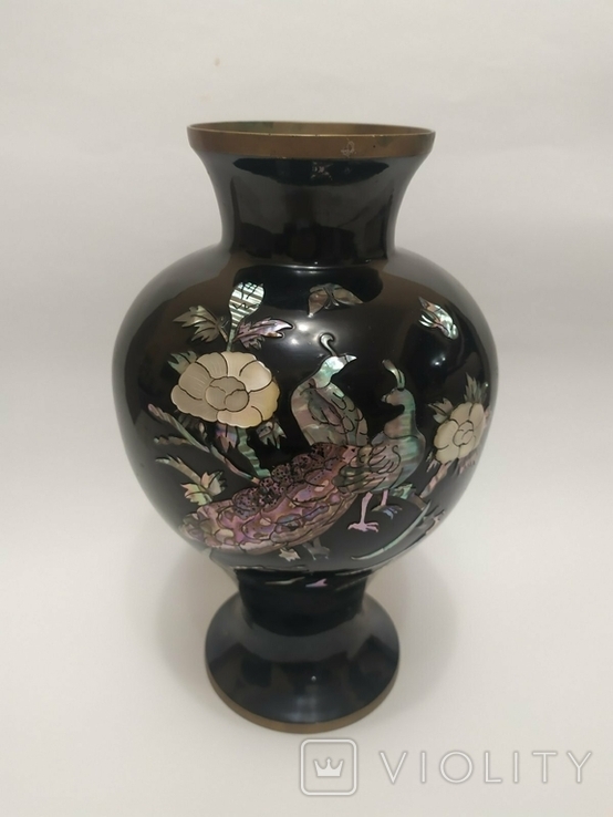 Старинна латунна ваза з перламутром, фото №2