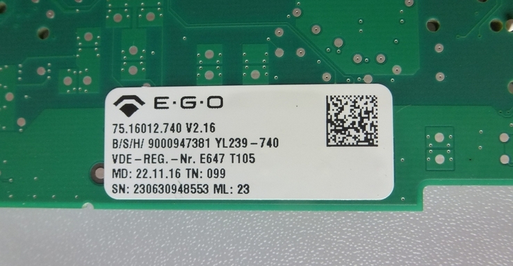 Сенсорная панель управления EGO 75.16012.740 V2.16 NEFF HMI40IC, TBT4660N, фото №5
