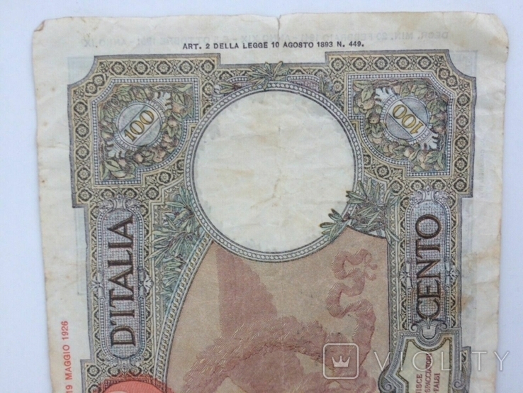  Банкнота Королівства Італія Lire Cento 1941, фото №6