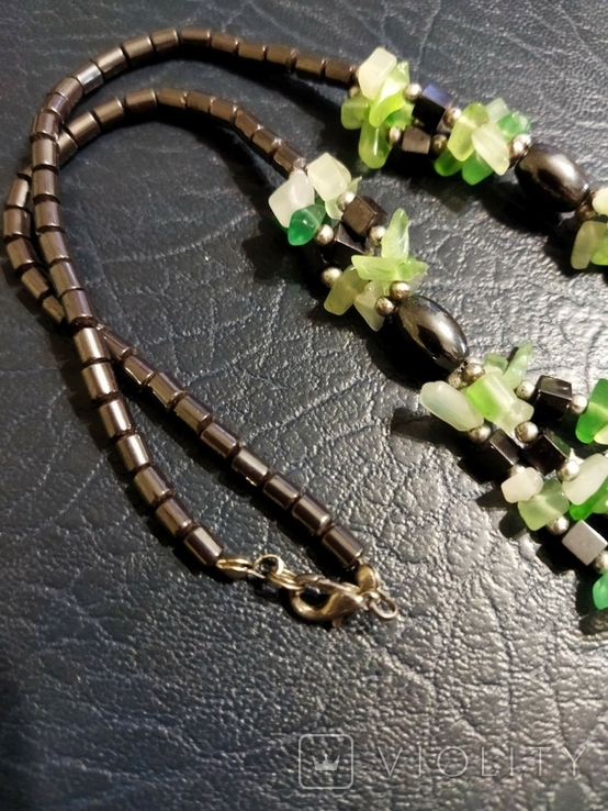 Green beads with black stone, photo number 4