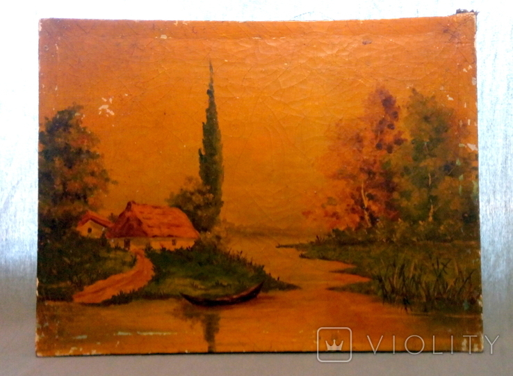 Antique painting oil on canvas Varnish Europe 42 32 cm, photo number 3