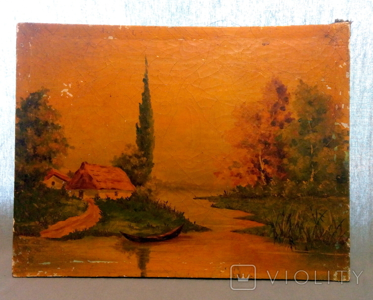 Antique painting oil on canvas Varnish Europe 42 32 cm, photo number 5