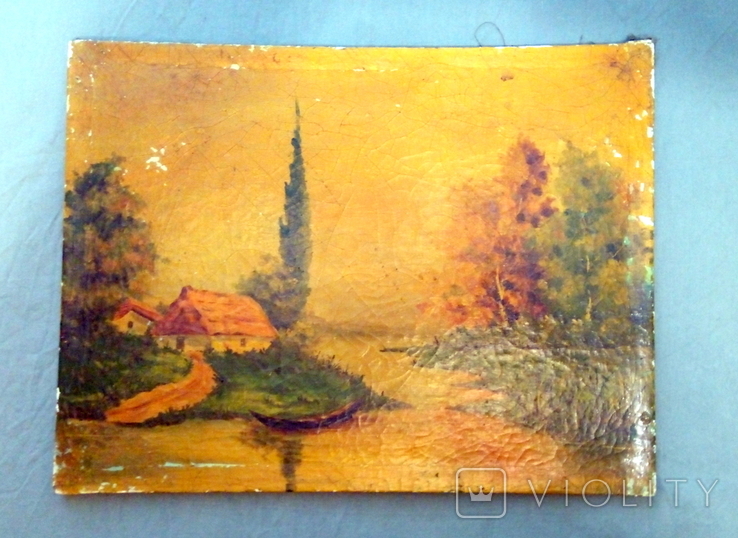 Antique painting oil on canvas Varnish Europe 42 32 cm, photo number 2