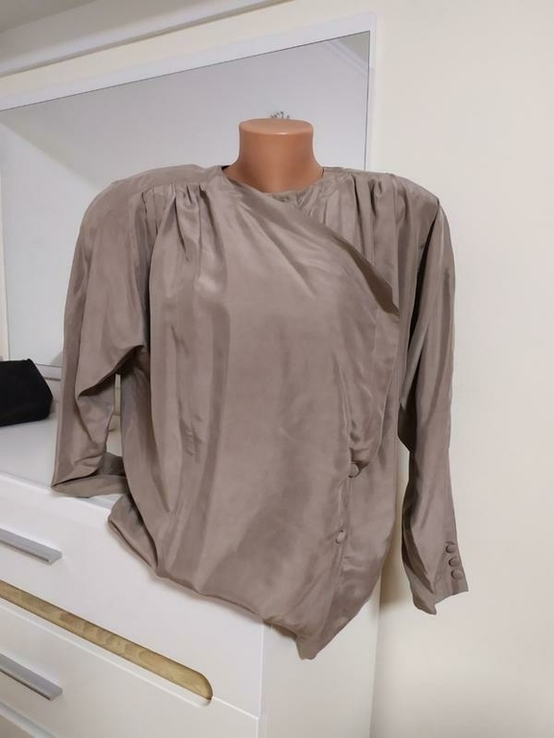 Шелковая рубашка бомбер винтаж madeleine блуза чистый шелк шовк, фото №3