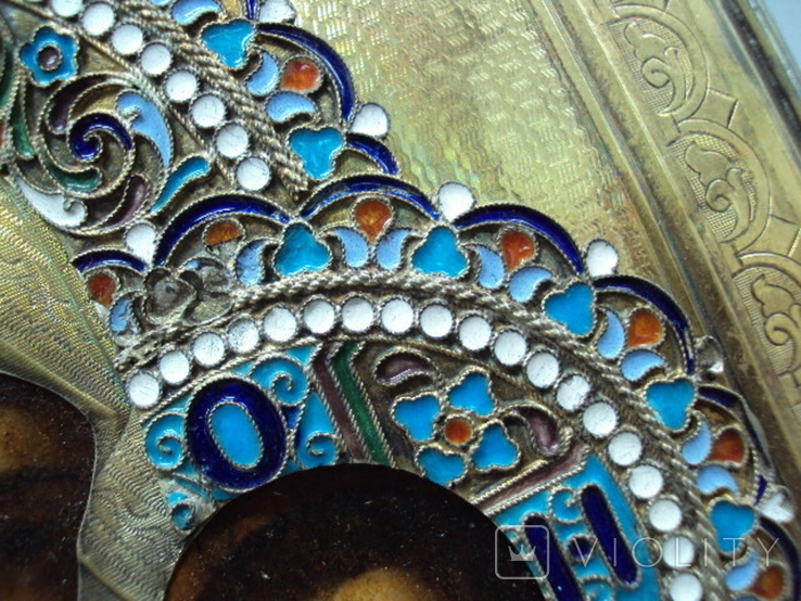 Икона Казанская пресвятая Богородица эмаль серебро 84 проба, фото №6