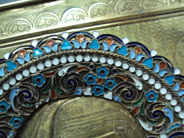 Икона Казанская пресвятая Богородица эмаль серебро 84 проба, фото №8