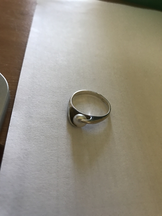 Срібний перстень з перлиною 17 розмір, фото №2