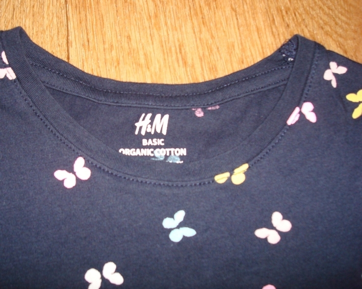 HM 2-4Y organik cotton Летняя футболка т синий принт бабочки для маленькой принцессы, фото №6