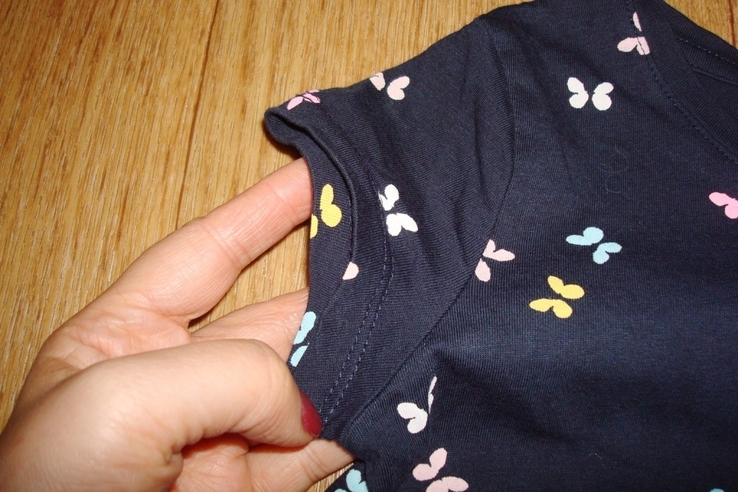 HM 2-4Y organik cotton Летняя футболка т синий принт бабочки для маленькой принцессы, фото №7
