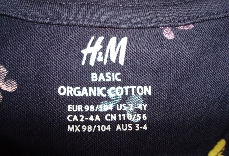 HM 2-4Y organik cotton Летняя футболка т синий принт бабочки для маленькой принцессы, фото №8