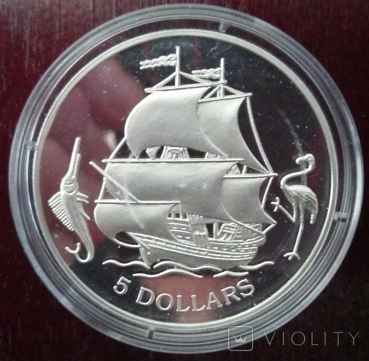 5 долларов, 1993 год. Багамские острова. серебро