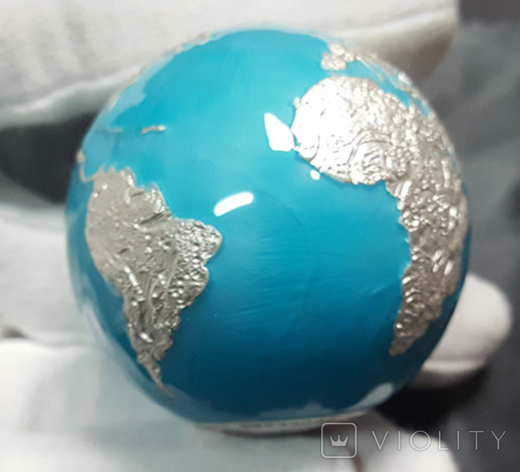 Планета Земля метеорит / монета сфера серебро 3 oz / шар Барбадос 2021, фото №9
