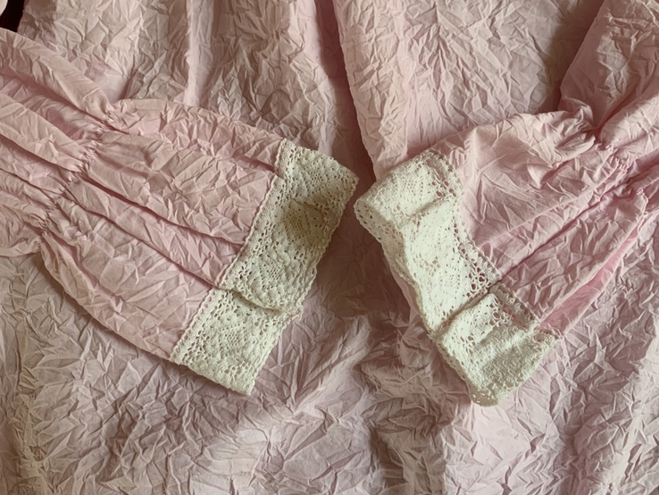 Блуза жатая розовая, кружево, р.S, фото №4