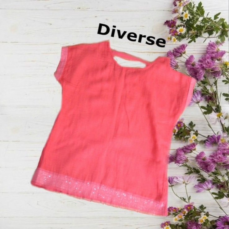 Diverse стильная удлин. футболка лен с красивой спиной корал/розовый Италия, photo number 3