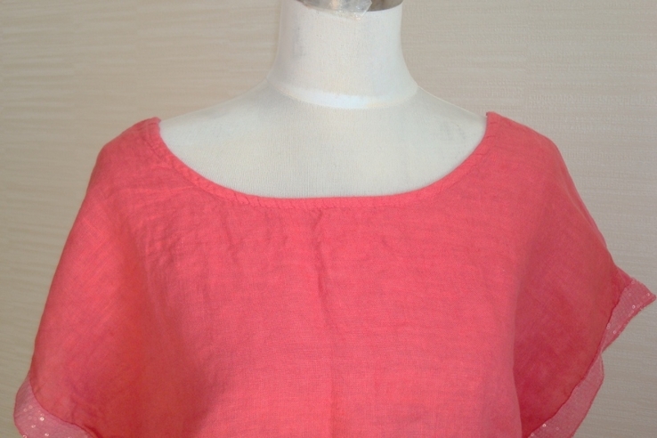 Diverse стильная удлин. футболка лен с красивой спиной корал/розовый Италия, фото №5