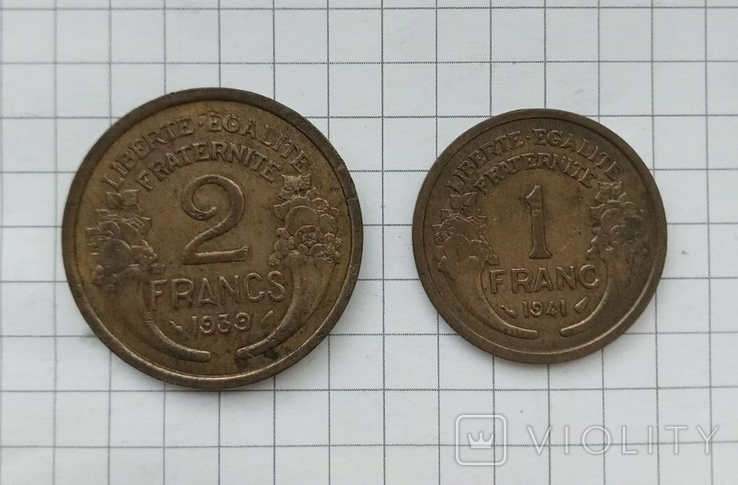 1 франк 1941, 2 франка 1939, фото №2