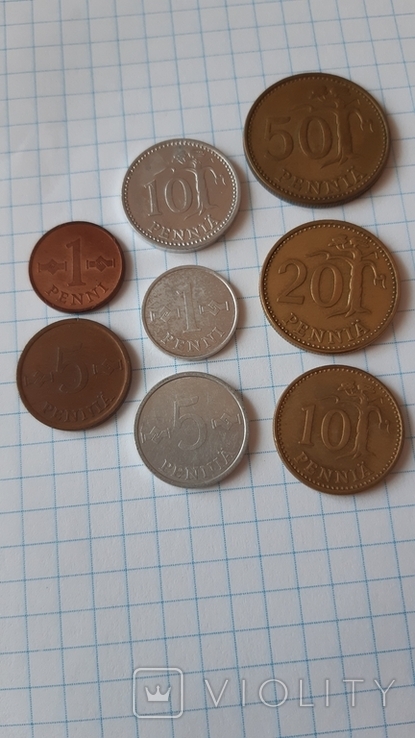 Набір № 2, 8 монет (пені), Фінляндія, 1963-1985 рік, фото №6