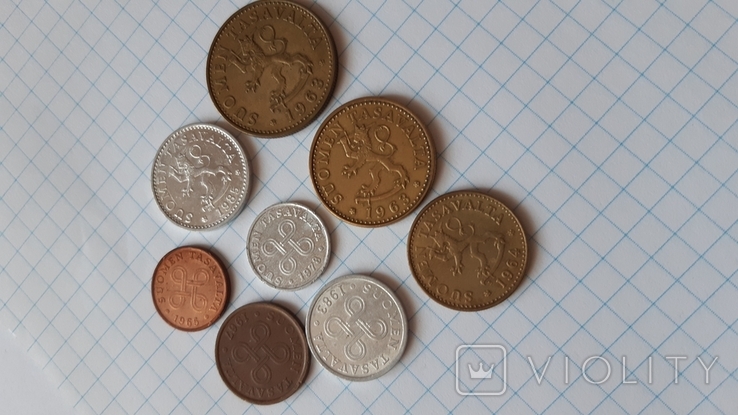 Набір № 2, 8 монет (пені), Фінляндія, 1963-1985 рік, фото №9