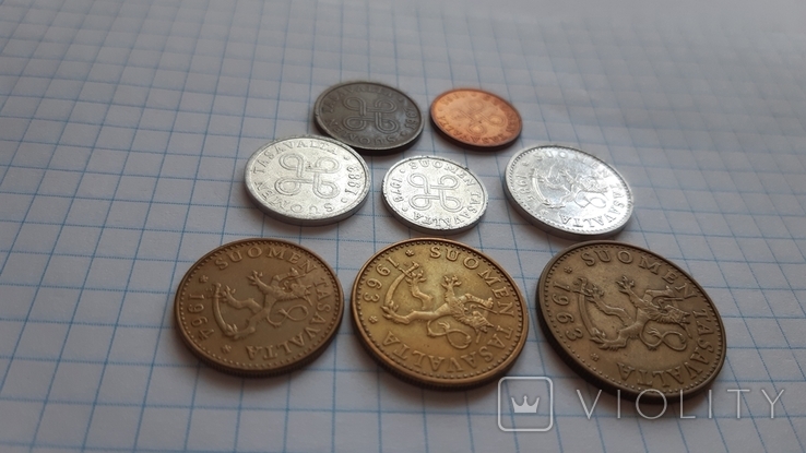 Набір № 2, 8 монет (пені), Фінляндія, 1963-1985 рік, фото №11