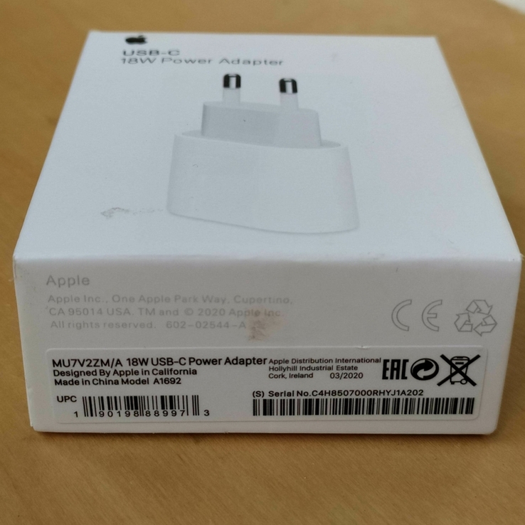 Зарядное устройство Apple Power Adapter USB-C 18W (MU7V2ZM/A), photo number 3
