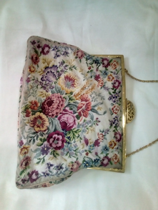 Старая винтажная сумочка габелен, фото №6