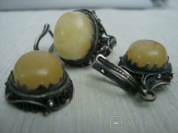 Set Ring Earrings Royal Amber Silver 875 Star No. 18, photo number 3