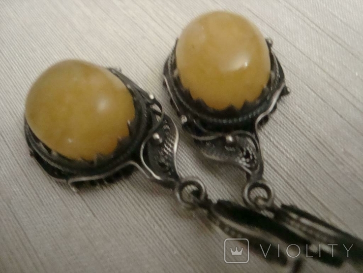 Set Ring Earrings Royal Amber Silver 875 Star No. 18, photo number 5