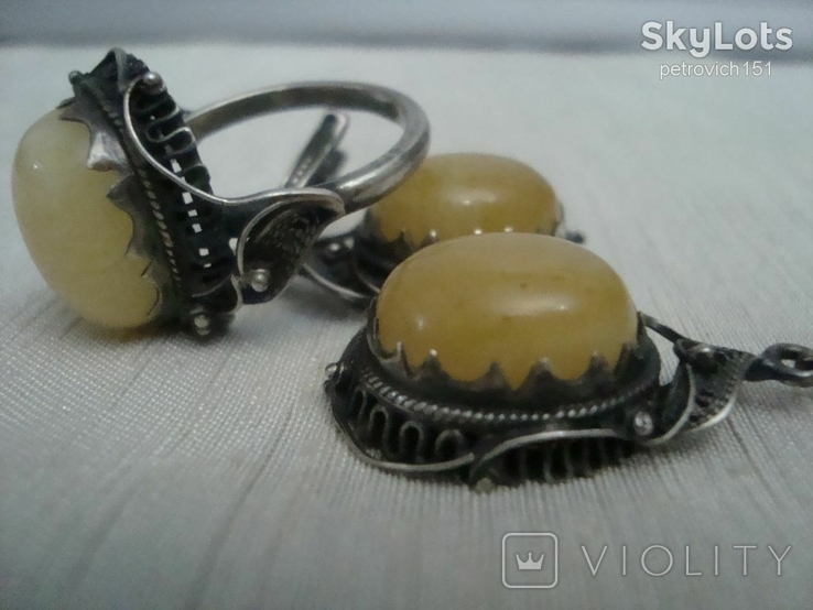 Set Ring Earrings Royal Amber Silver 875 Star No. 18, photo number 12