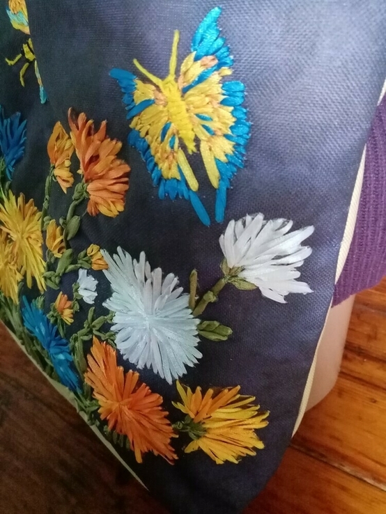 Шикарна сумка "жоржини і метелики", вишита стрічками, ручна робота, numer zdjęcia 12