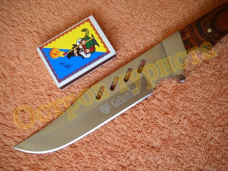 Нож туристический Columbia 1303 с чехлом рукоять дерево реплика, фото №4