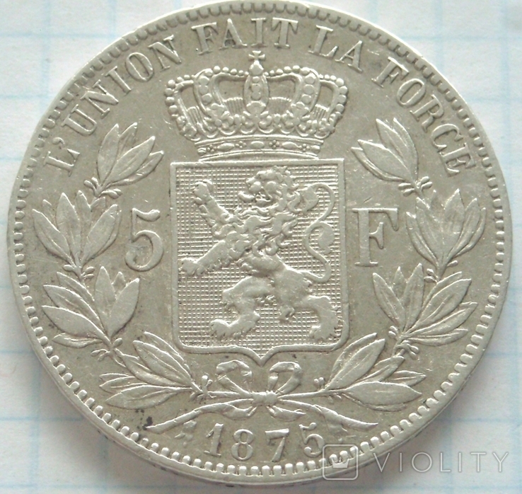 5 франків, Бельгія, 1875р.