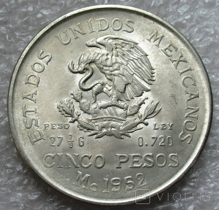 5 песо 1952 г. Мексика, серебро, photo number 8